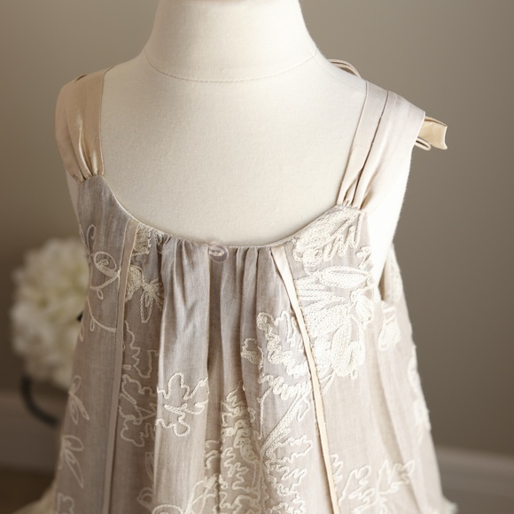 Linen Dress Silk Soutache Lace Embellished Couture Beach Portrait Party Size 10 - Picture 5 of 9